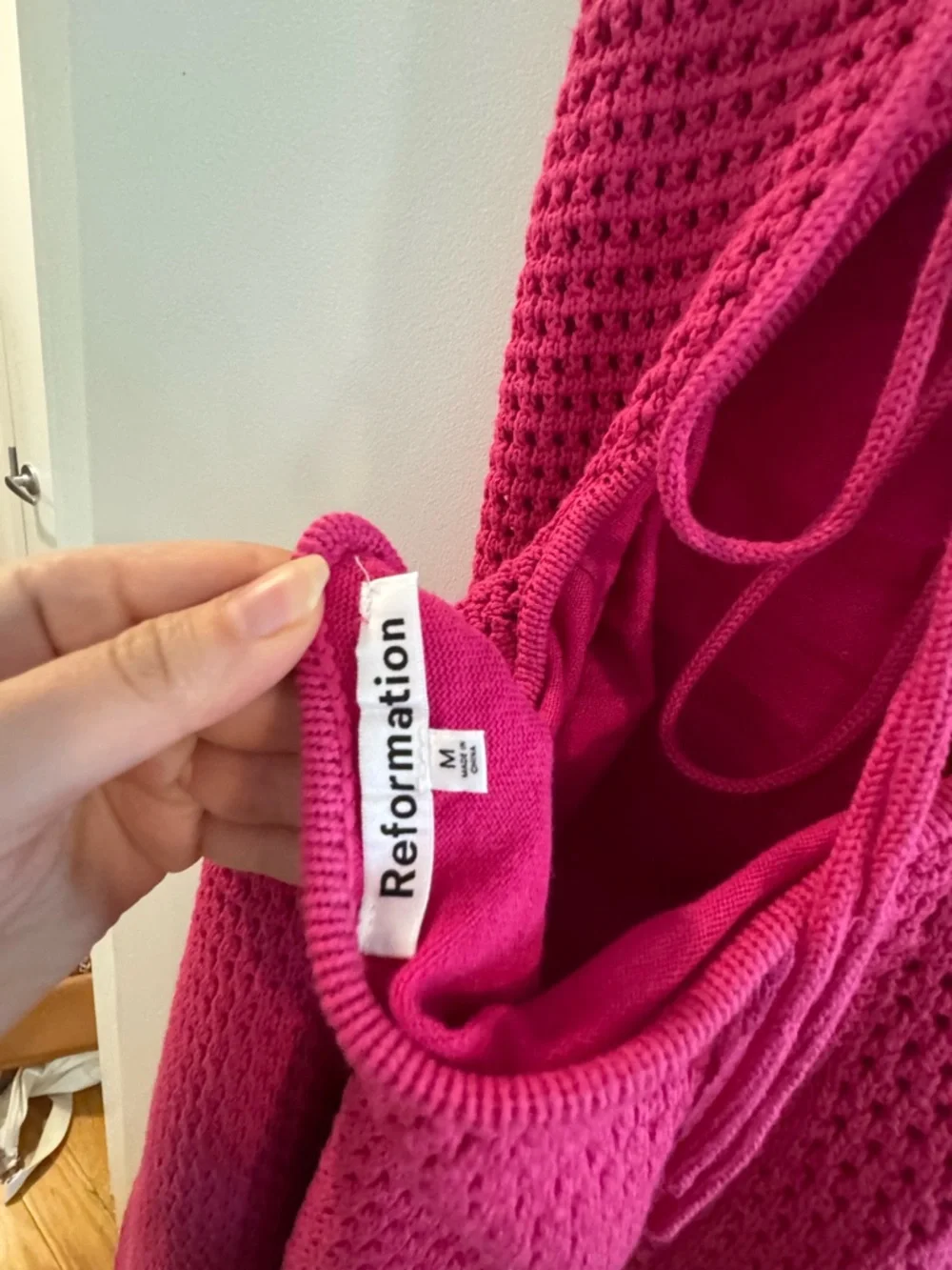 Reformation Hot Pink Crochet Midi Dress with Fringe - Picture 6 of 6